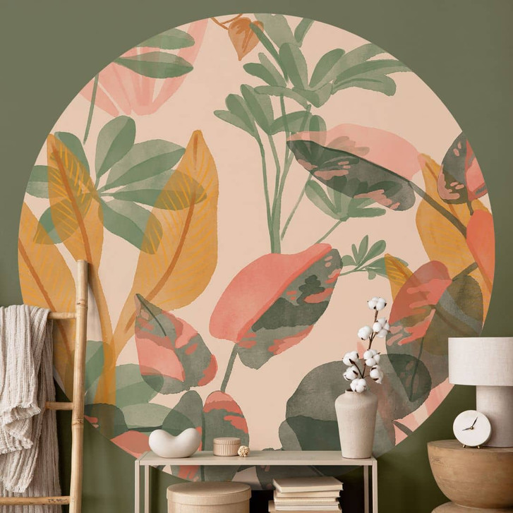 Fototapete Garten mit tropischen Pflanzen - Goed Blauw - Rund - Selbstklebend/Vlies - WA471172