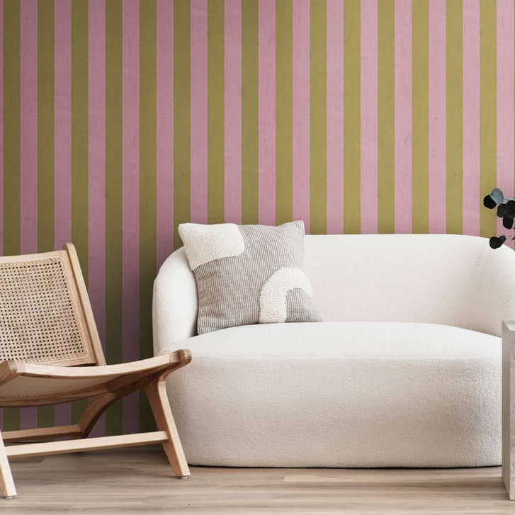 Streifentapete Rosa Olivgrün – Klassisches Streifenmuster matt – Vliestapete modern - WA459186