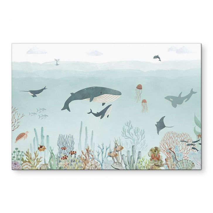 Wandbild Unterwasser-Abenteuer mit Meerestieren - Blau - Oliver Robins - Alu-Dibond - WA435264