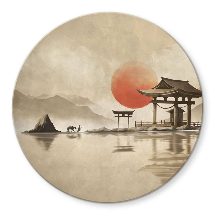 Glasbild Japanischer Tempel im Sonnenaufgang - Roze - Rund - WA443731