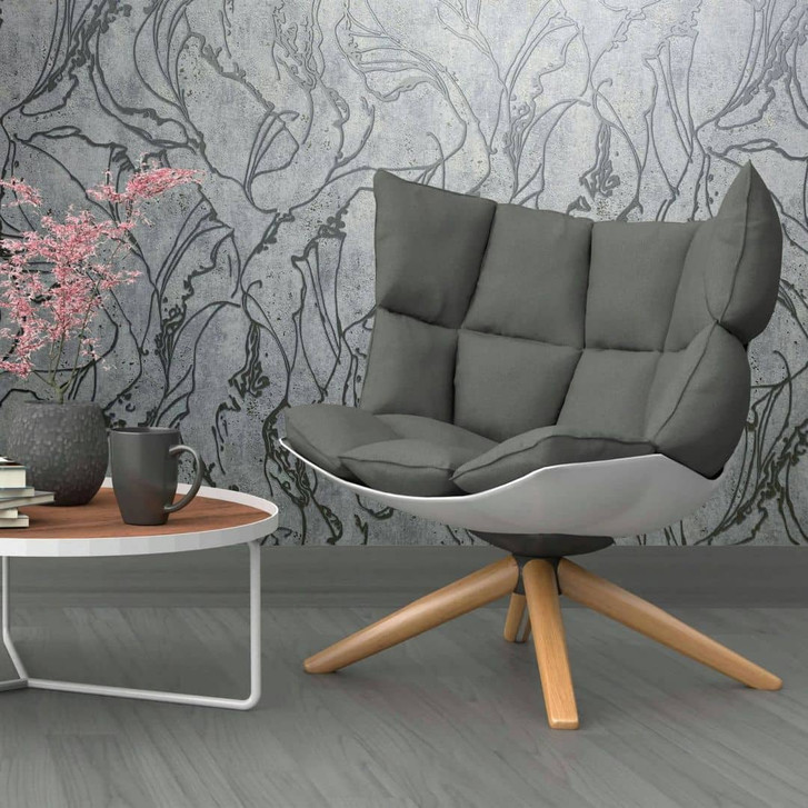 Vliestapete mit geschwungenen glänzenden Linien grau Grafik - WA444957