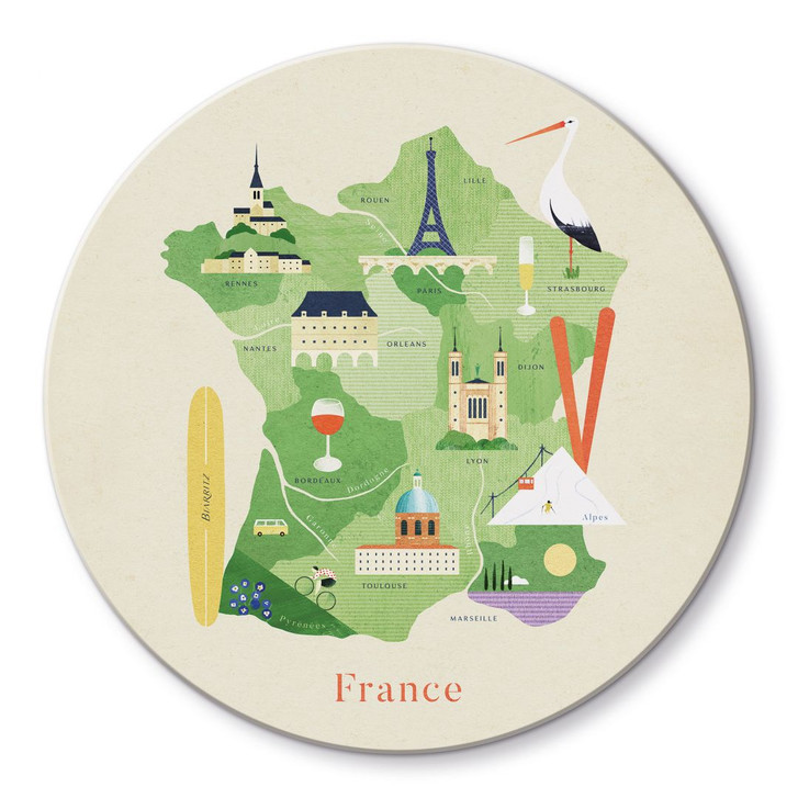 Glasbild Karte von Frankreich - Rivers - Rund - WA424910