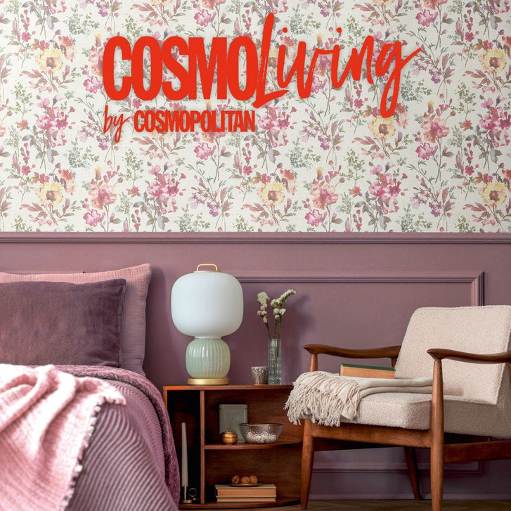 COSMOPOLITAN Blumentapete Weiss Rosa - florale Vliestapete Aquarell Wohnzimmer - WA480194