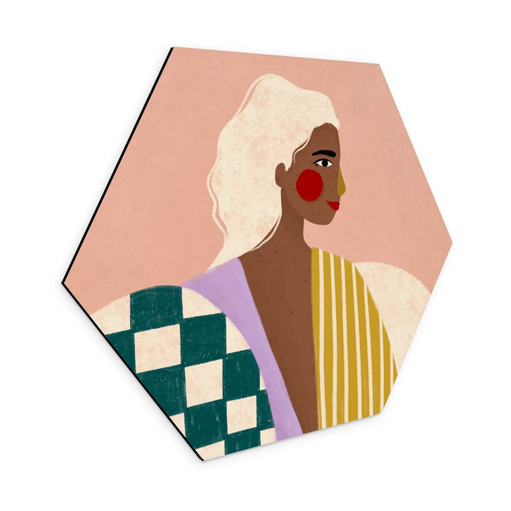 Hexagon Wandbild Frau in Mustern: Eine moderne Ikone - Müller - Alu-Dibond - WA431347