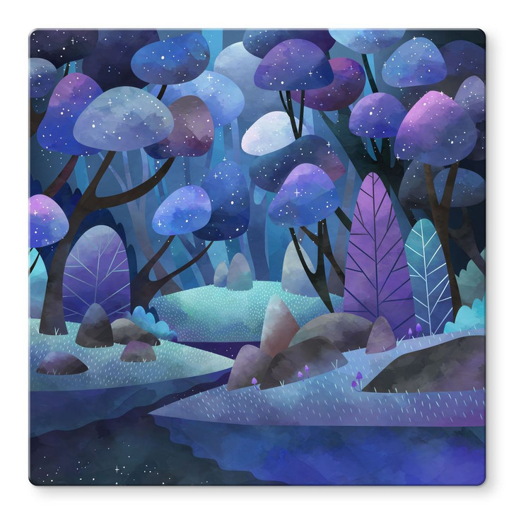 Glasbild Zauberwald in Mitternachtsblau - DigitalArtsi - WA487248