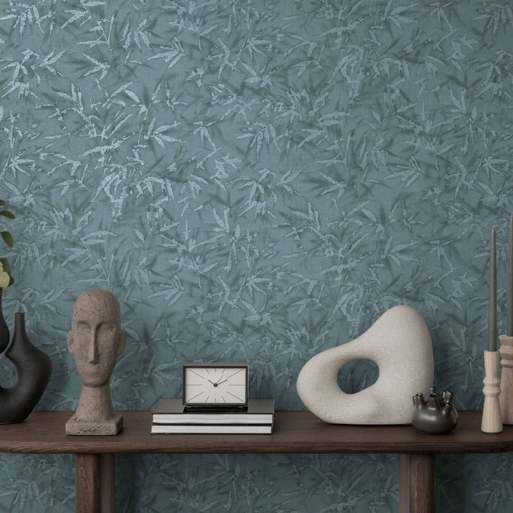 Blätter-Tapete Blau Grau - Mustertapete mit Bambus-Optik - Vliestapete modern - WA480146