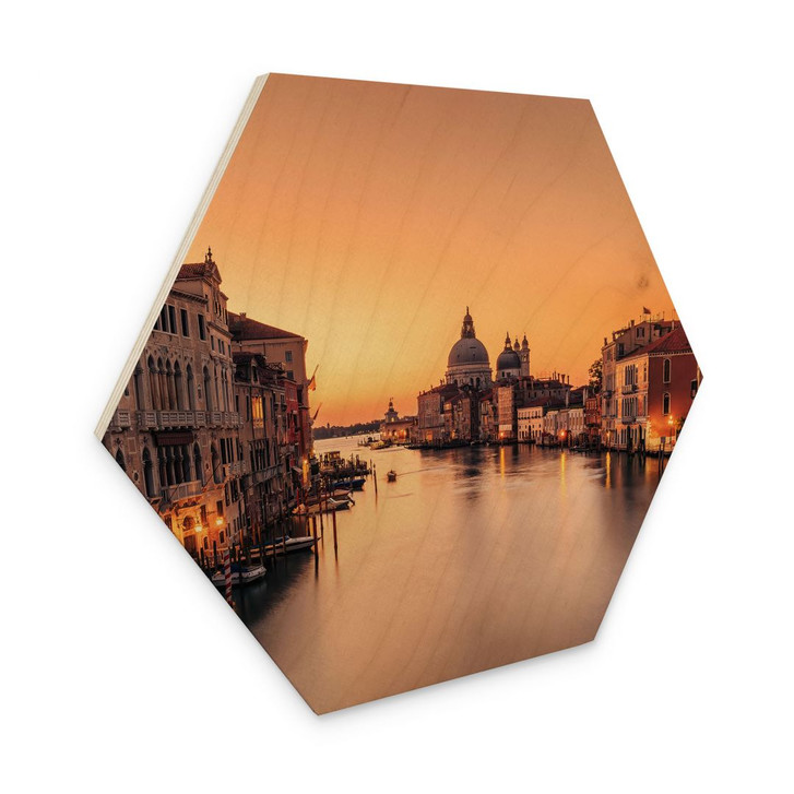 Hexagon Holzbild Sonnenuntergang in Venedig - Zhang - WA424978