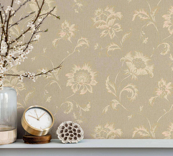 Vliestapete Blumen Floral Klassisch, Natur in Beige - WA482815