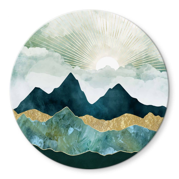 Glasbild Sonnige Landschaft in Blau und Gold - SpaceFrog Designs - Rund - WA424897