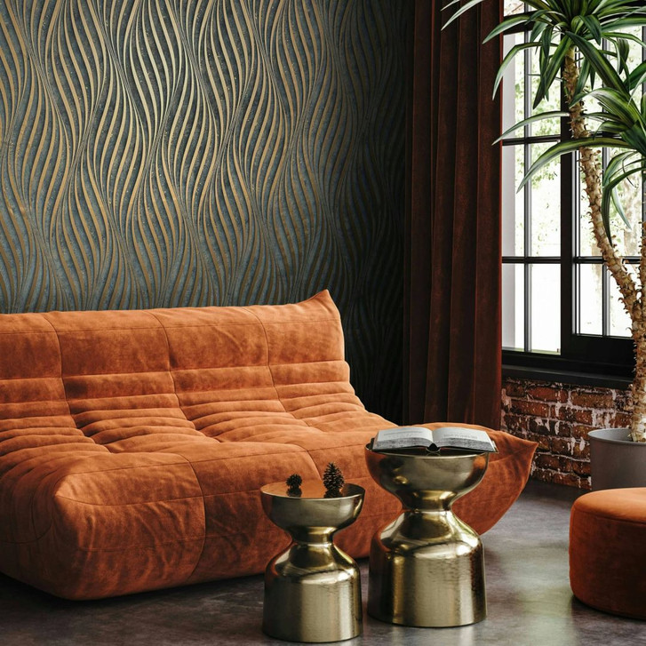 Vliestapete mit geschwungenen glänzenden Streifen schwarz Muster - WA444973