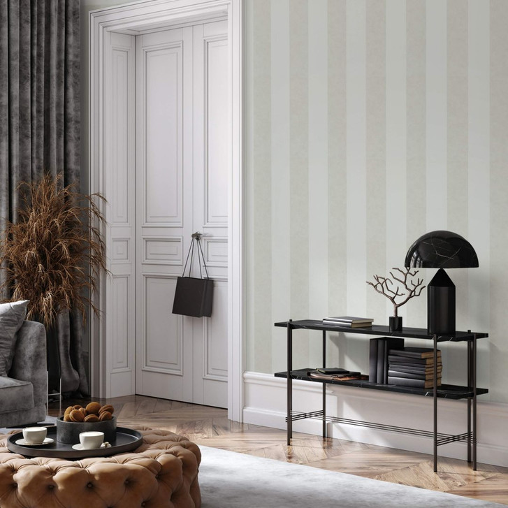 Vliestapete mit Blockstreifen weiss, hellgrau Struktur - WA445071