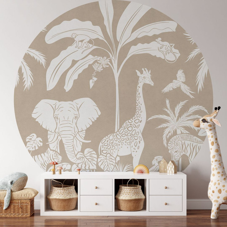 Fototapete Dschungelträume - Afrikas Tierwelt in Braun - Kikki Belle - Rund - Selbstklebend/Vlies - WA443667