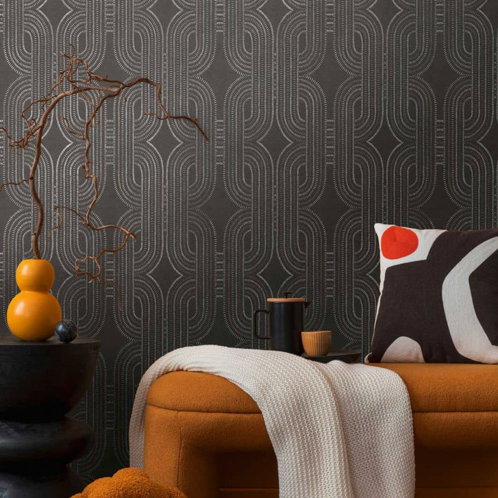 Geometrische Tapete Schwarz Braun Silber - Vliestapete mit modernem Linienmuster - Strukturtapete - WA456608