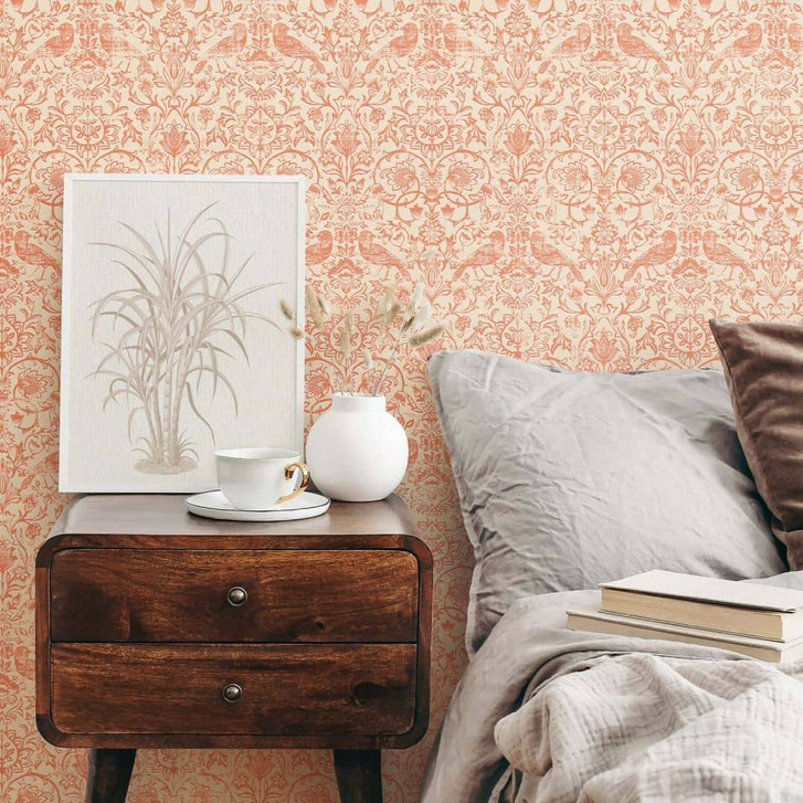 Vliestapete Vögel, Blumen Floral Natur in Beige - WA473170