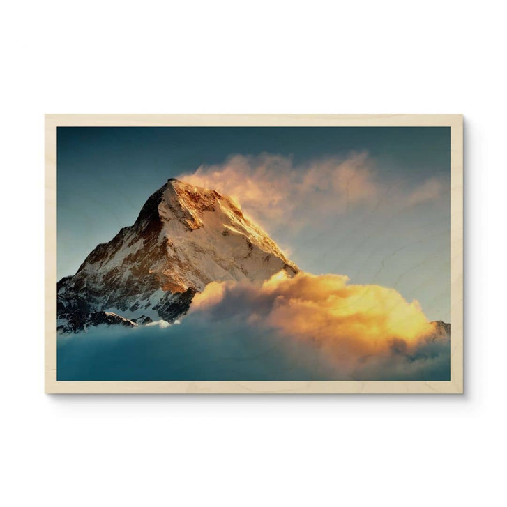 Holzbild Sonnenaufgang über dem schneebedeckten Berg - Annapurna Himal - WA432562