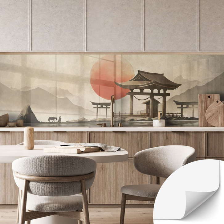 Selbstklebende Küchenrückwand Japanischer Tempel im Sonnenaufgang - Roze - WA448245