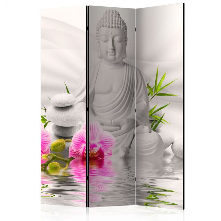 Paravent, Raumteiler freistehend, Trennwand - Buddha im Orchideengarten - WA454422