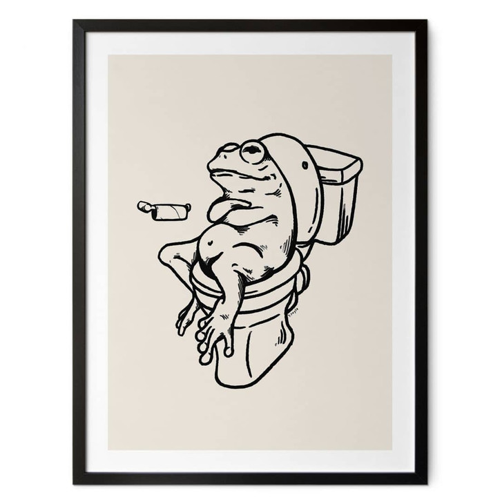 Poster Warten auf der Toilette - Humorvolle Frosch-Illustration - Royle - WA427714