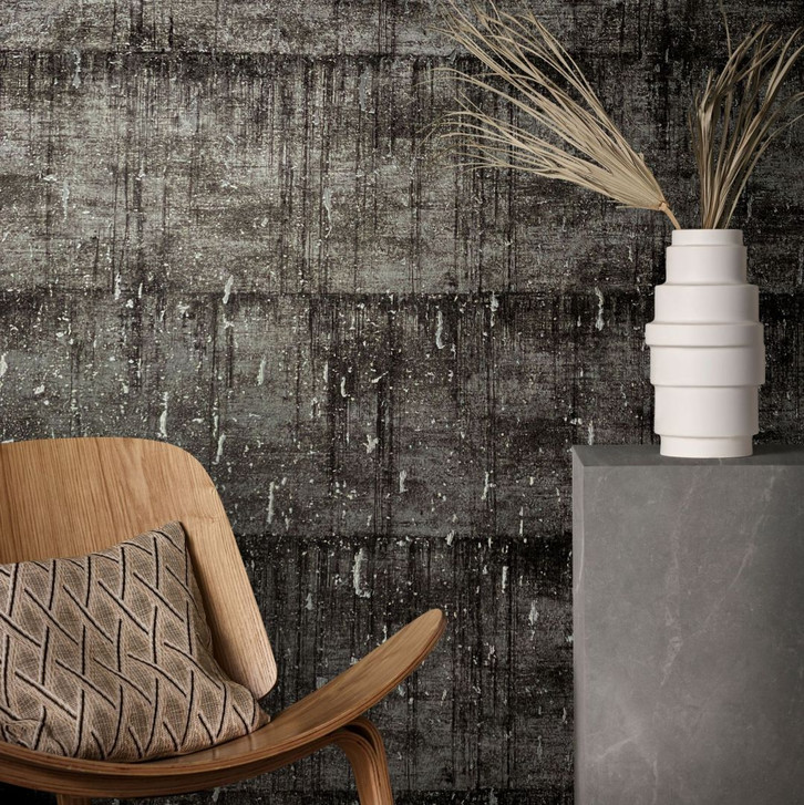 Vliestapete mit glänzender Betonoptik schwarz, grau Struktur - WA451488