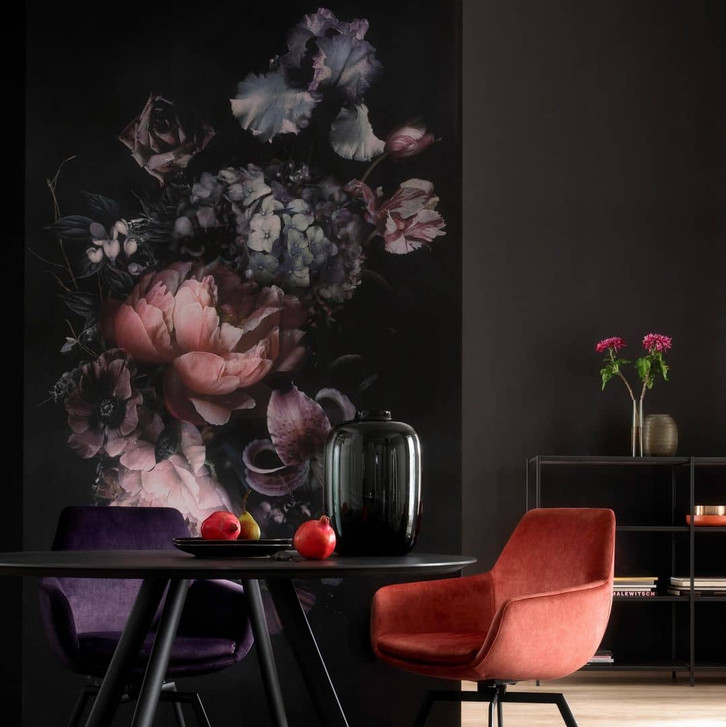Fototapete Schwarz Floral für Wohnzimmer Schlafzimmer 2.70 x 1.59 cm - WA448684