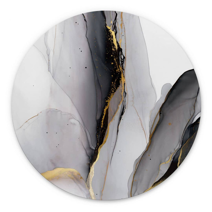 Wandbild Abstrakte Komposition in Gold und Grau - Shelest - Alu-Dibond Rund - WA458481