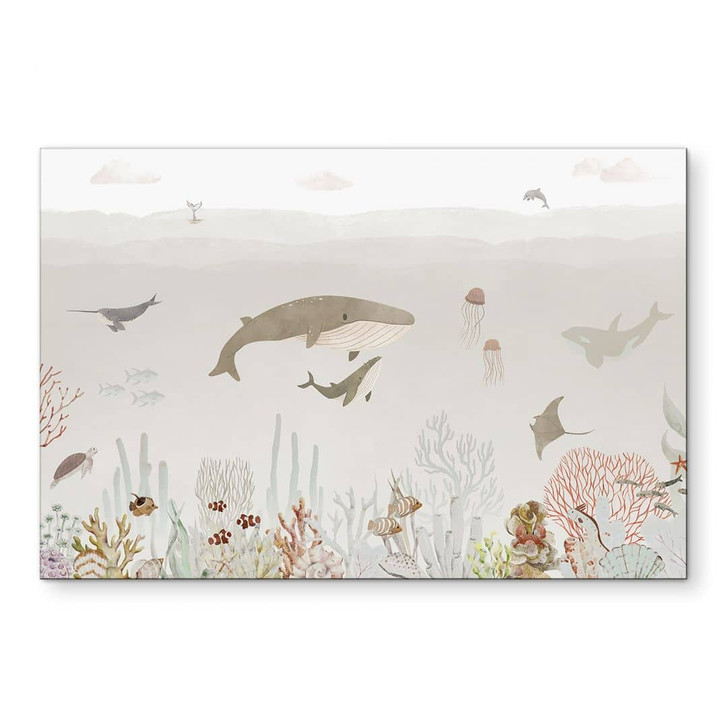 Wandbild Wale und ihre Freunde in der Unterwasserwelt - Kinderzimmer - Oliver Robins - Alu-Dibond - WA435275