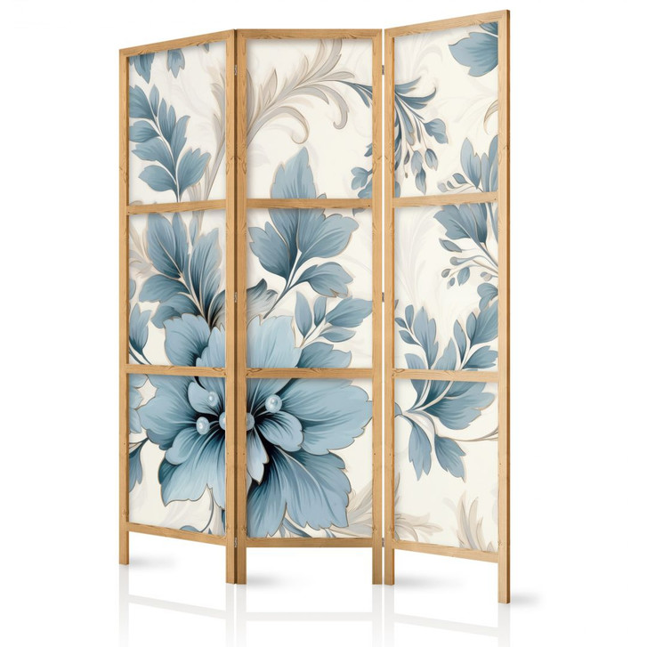 Japanischer Paravent, Raumteiler freistehend, Trennwand - Turquoise Retro Flowers - WA454962