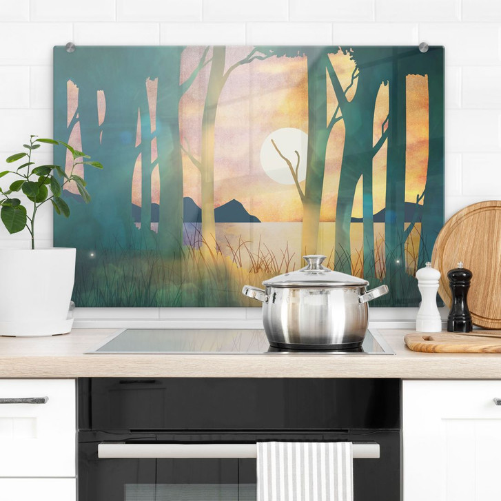 Spritzschutz Waldzauber bei Sonnenuntergang - SpaceFrog Designs - WA429038