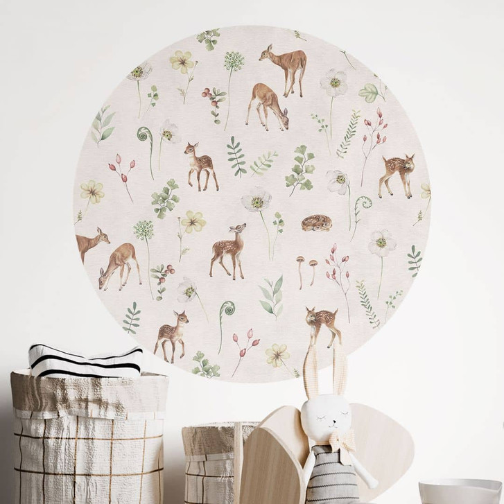 Wandtattoo Kleine Rehe zwischen Blumen - Kikki Belle - Rund - WA433793