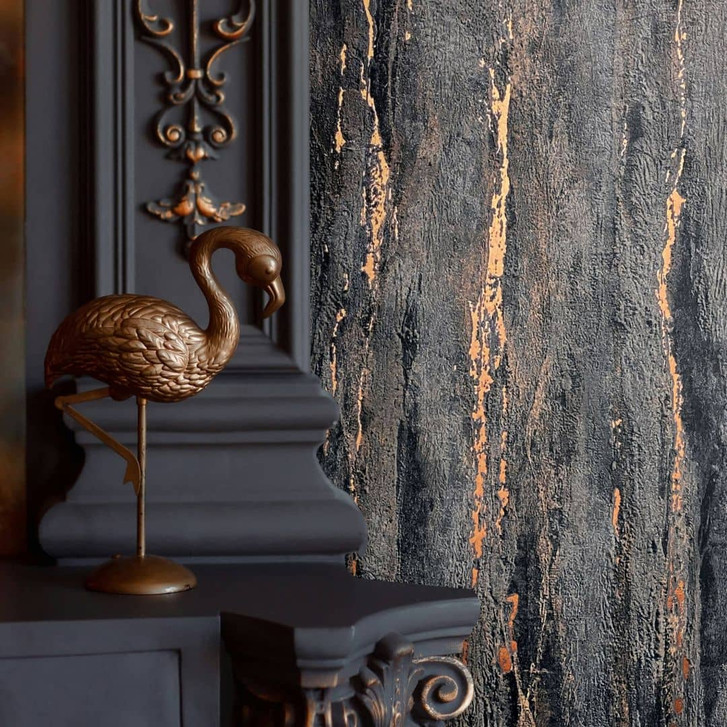 Vliestapete mit glänzender, grober Struktur anthrazit Putzoptik - WA450693