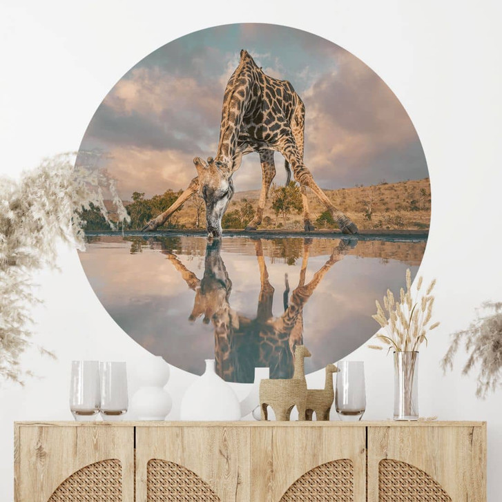 Wandtattoo Reflexion einer Giraffe in der Wildnis - Amtmann - Rund - WA433750
